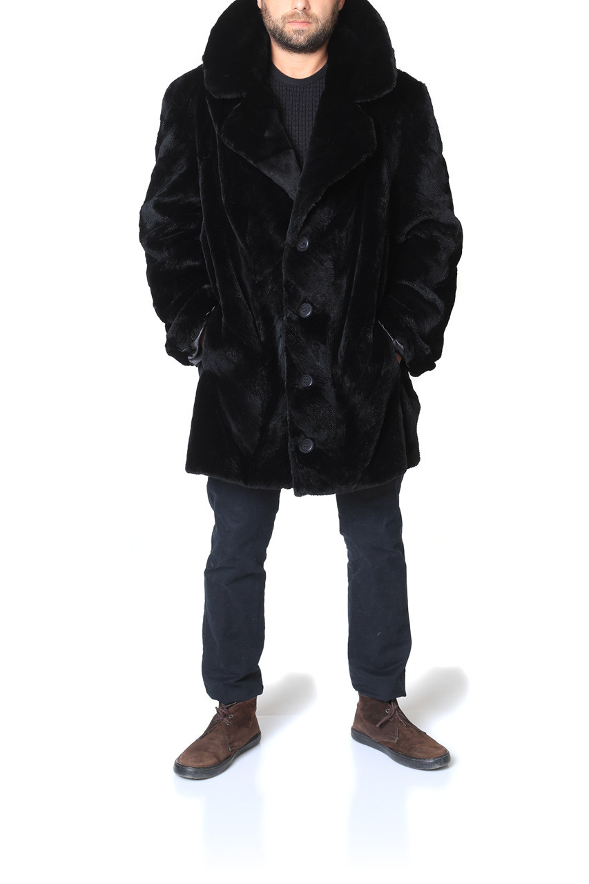 Men's Black Sheared Beaver Fur Trench Coat | SKANDINAVIK FUR