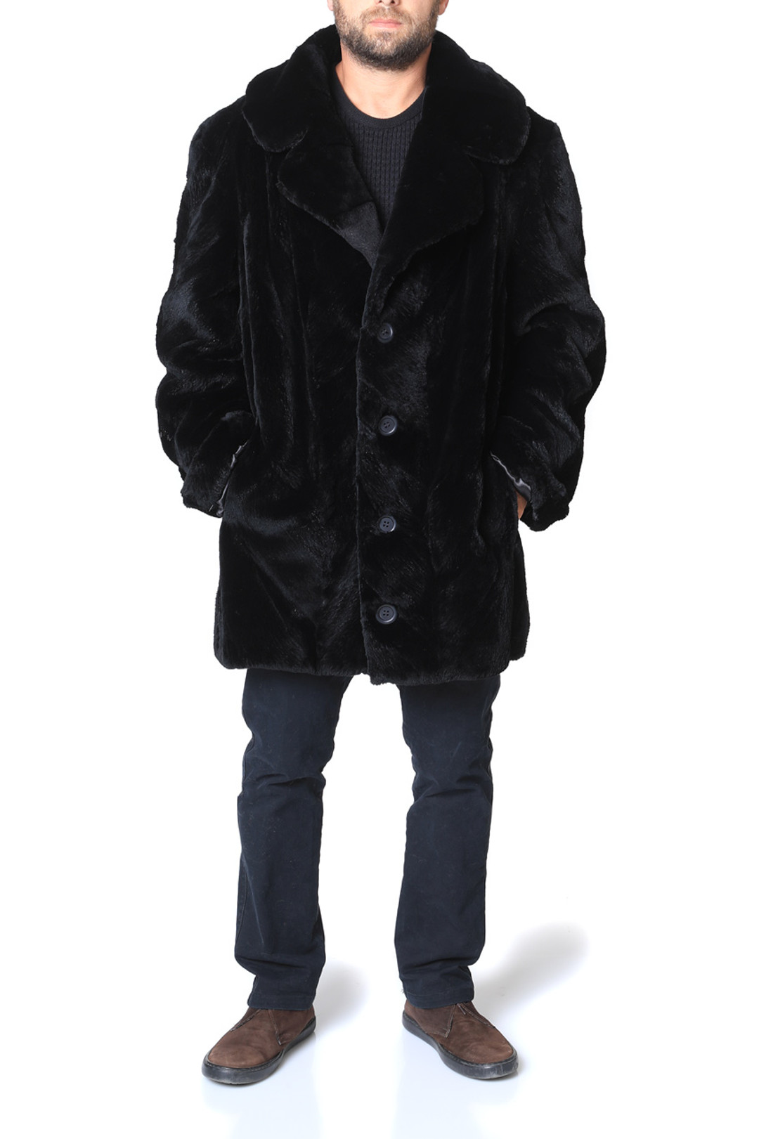 Black Sheared Mink Fur Trench Coat With Notched Collar Black Sheared Mink Fur Trench Coat With Notched Collar