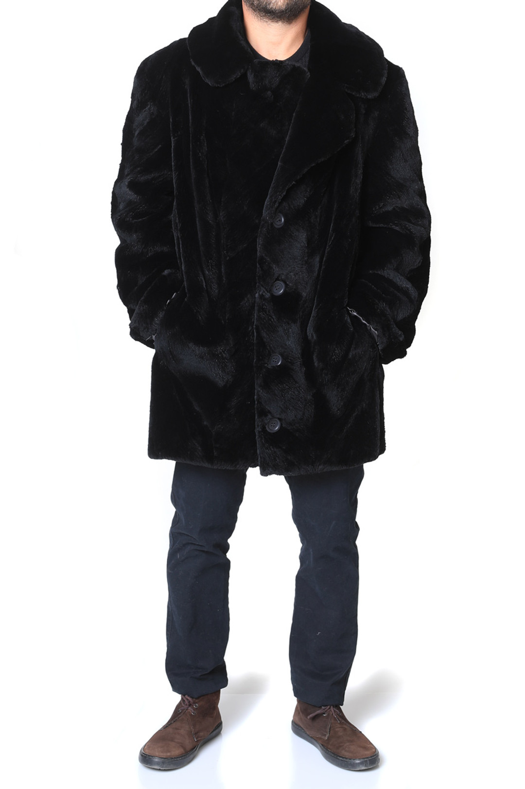 Black Sheared Mink Fur Trench Coat With Notched Collar Black Sheared Mink Fur Trench Coat With Notched Collar