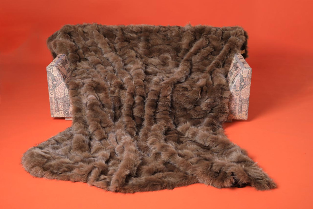sectional light brown fox fur blanket throw