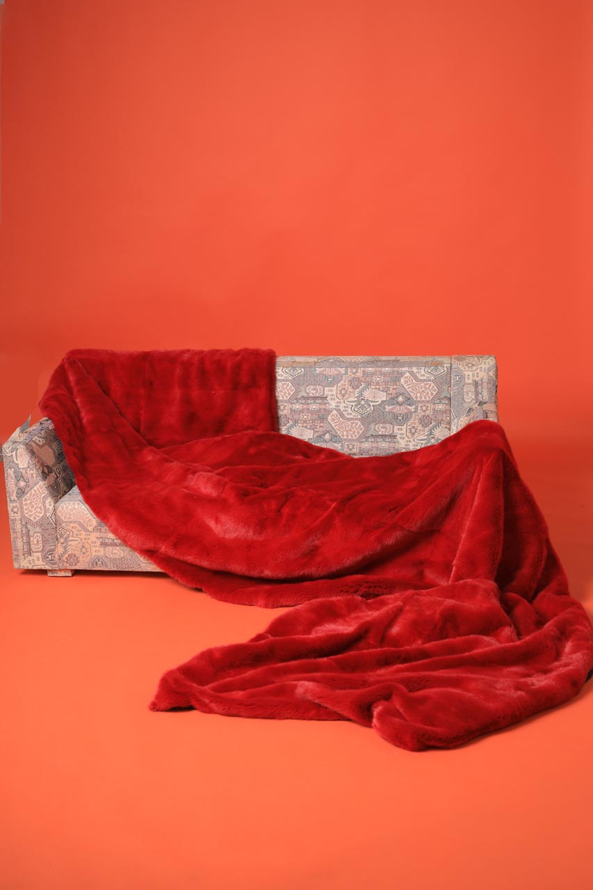 Red Mink Fur Blanket Or Throw FullSkin