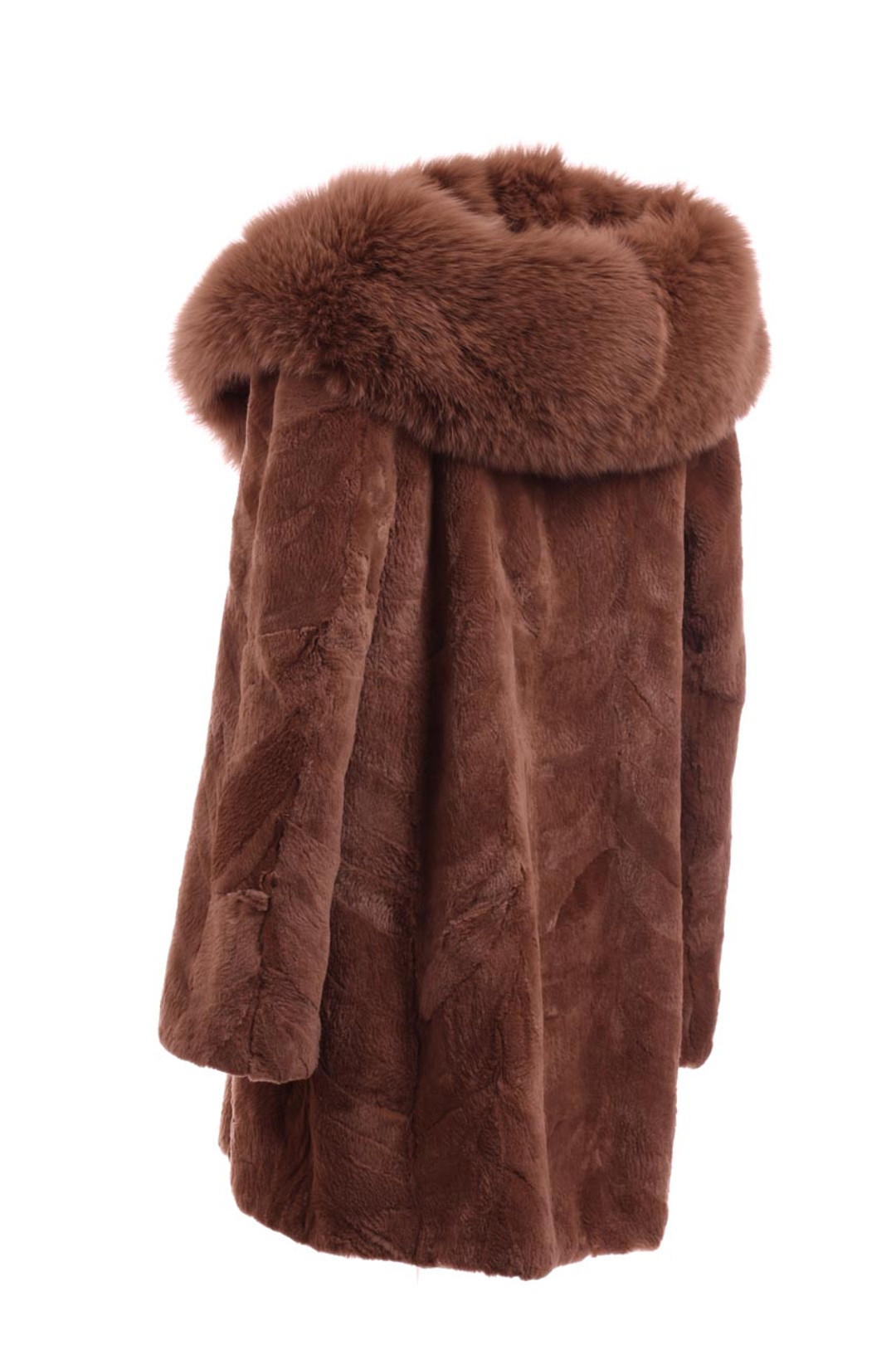 Sheared Brown Beaver Fur Coat With Cobra Hood Sheared Brown Beaver Fur Coat With Cobra Hood