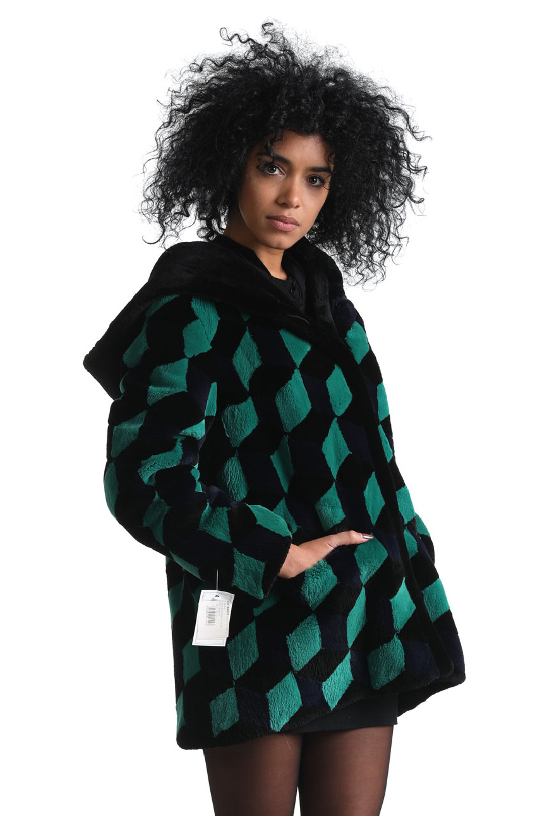 green black chessboard sheared beaver fur jacket hooded green black chessboard sheared beaver fur jacket hooded
