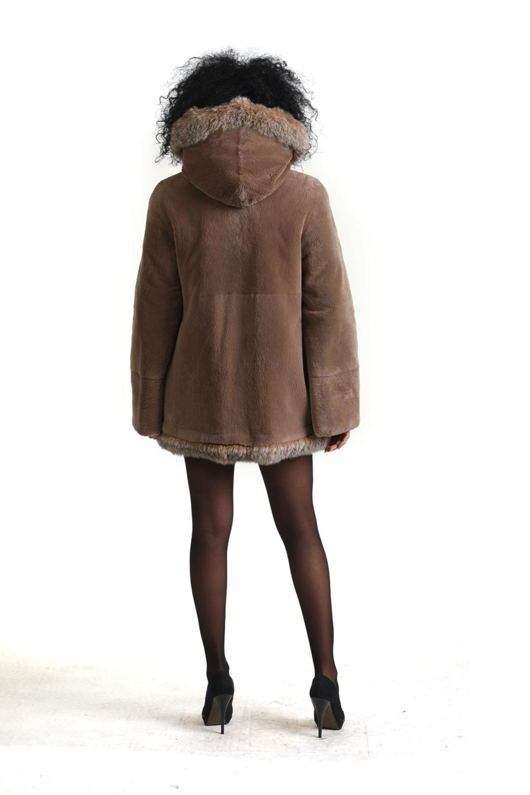 Reversible Beige Hooded Sheared Beaver Fur Coat Reversible Beige Hooded Sheared Beaver Fur Coat