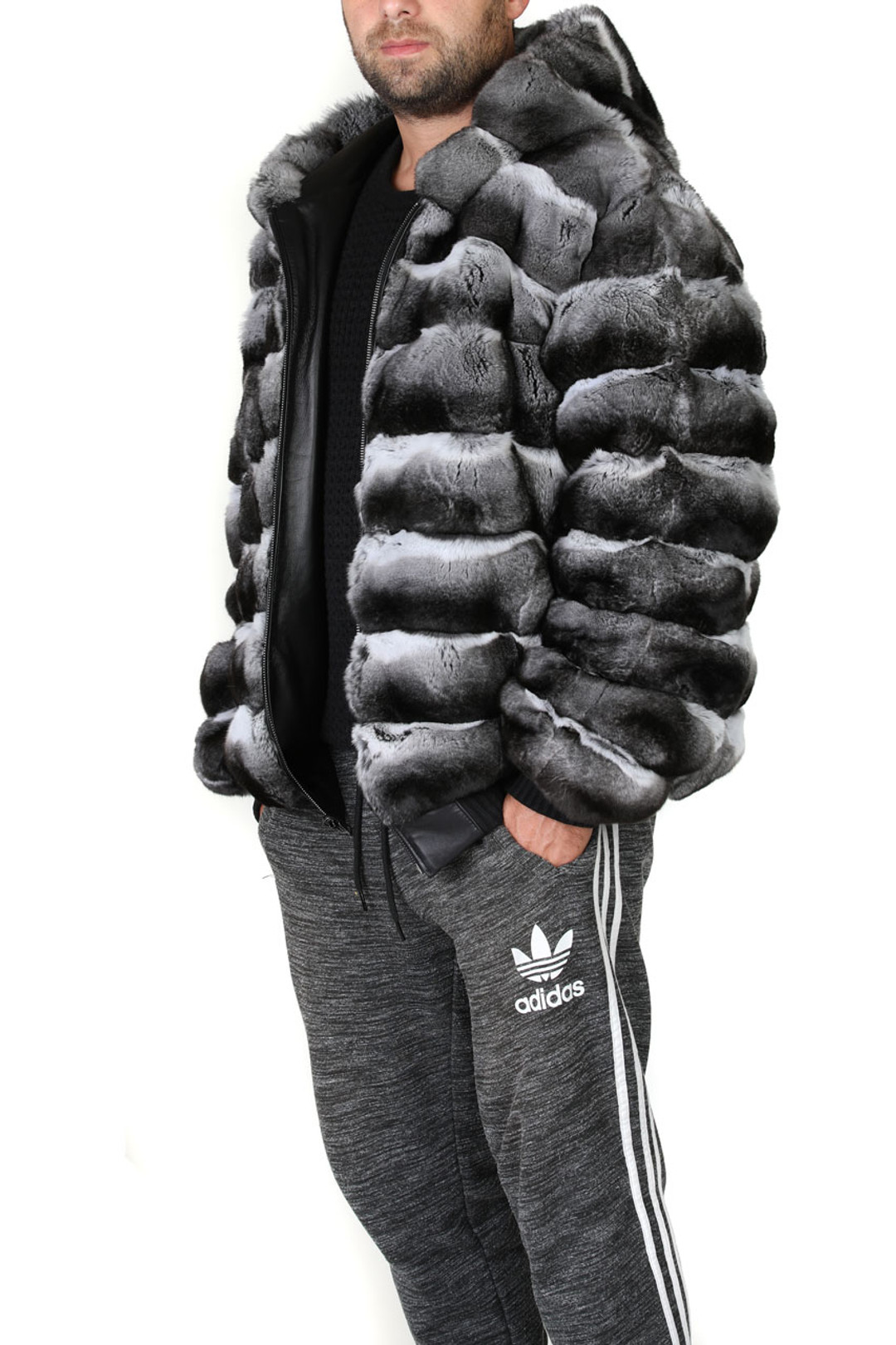Reversible Hooded Chinchilla  Leather  Bomber Jacket Reversible Hooded Chinchilla  Leather  Bomber Jacket