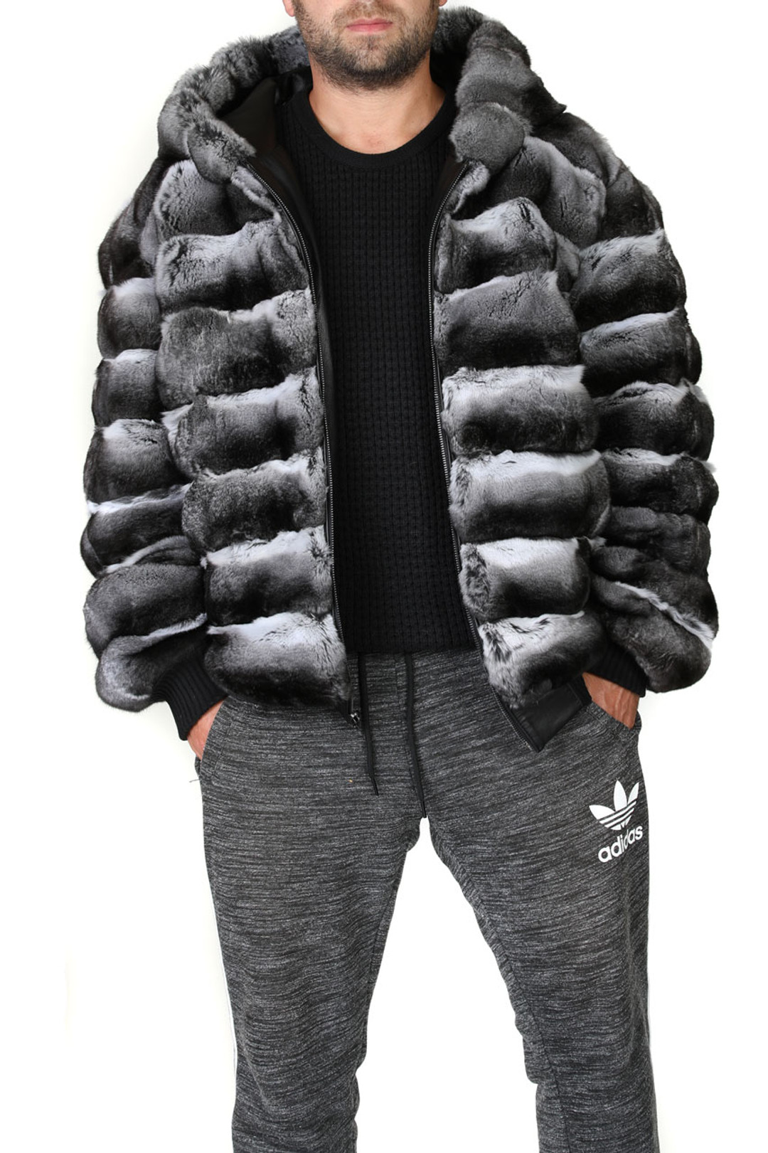 Reversible Hooded Chinchilla  Leather  Bomber Jacket Reversible Hooded Chinchilla  Leather  Bomber Jacket