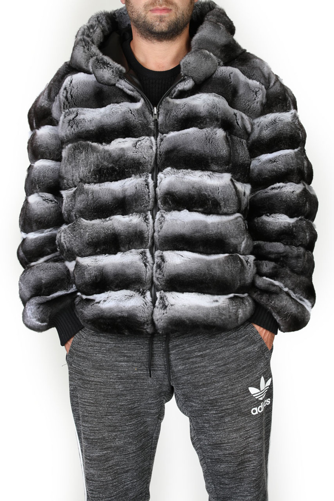 Reversible Hooded Chinchilla  Leather  Bomber Jacket Reversible Hooded Chinchilla  Leather  Bomber Jacket