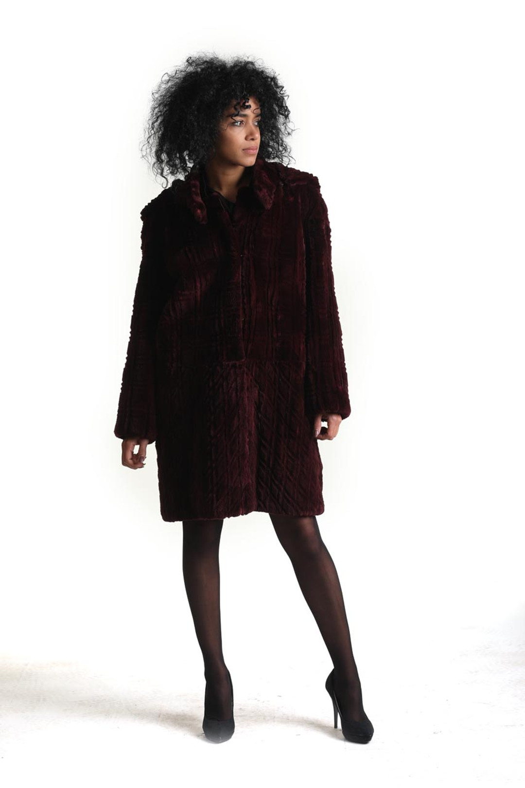 Sculpted Dual Length  Purple Beaver Fur Coat