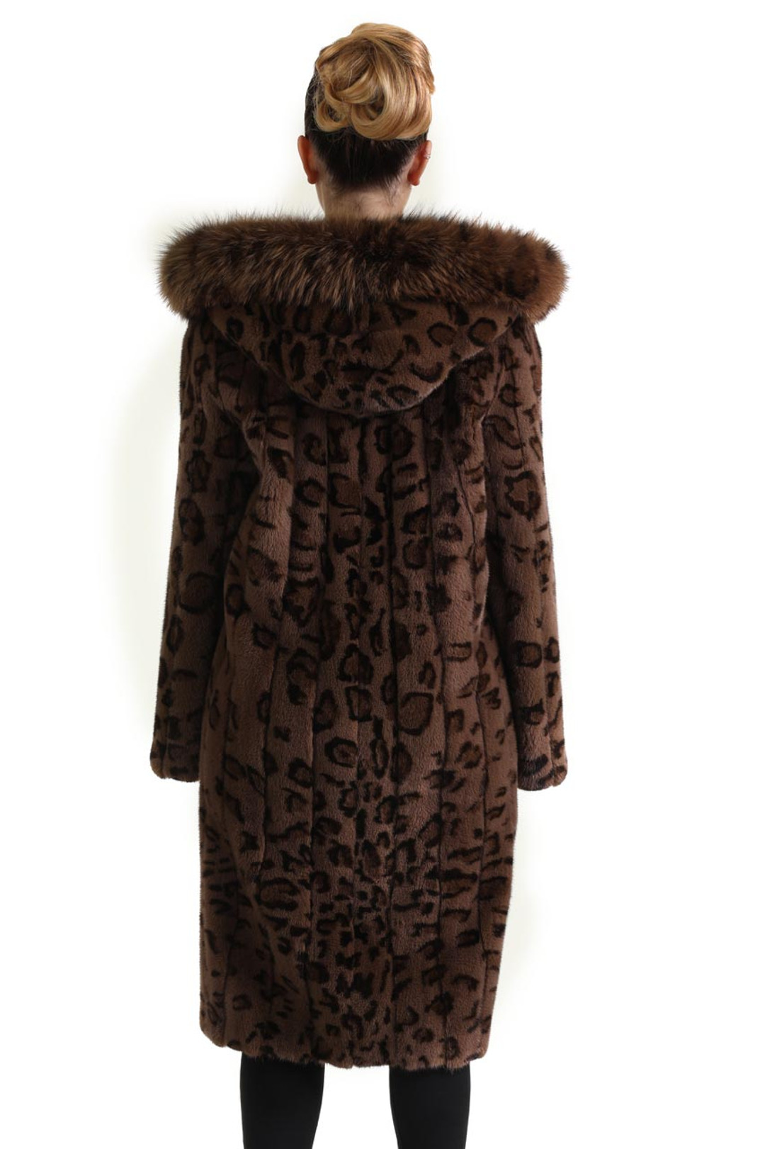 Animal Print Hooded Mink Fur Coat Animal Print Hooded Mink Fur Coat