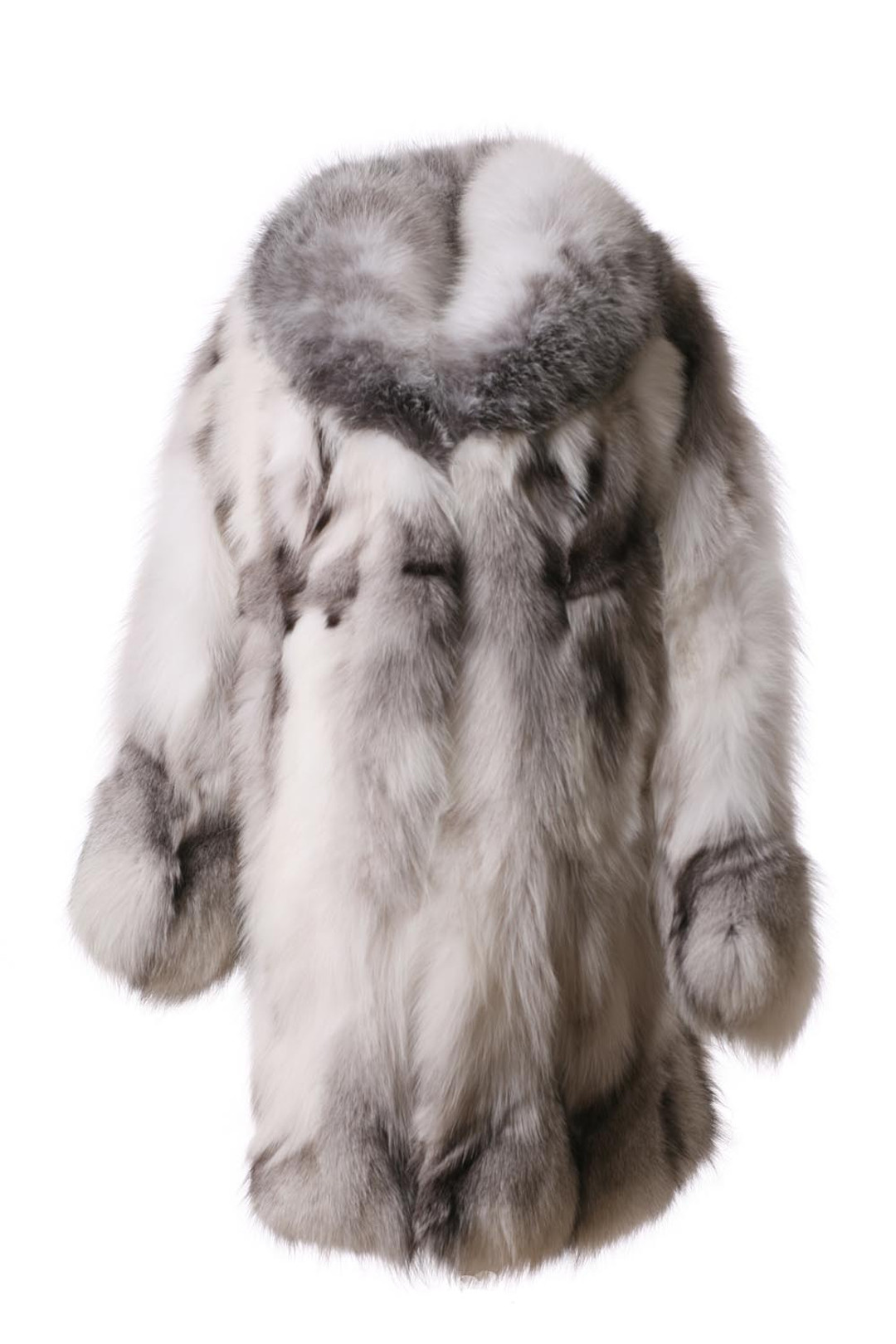 white fox fur coat made of halfskins