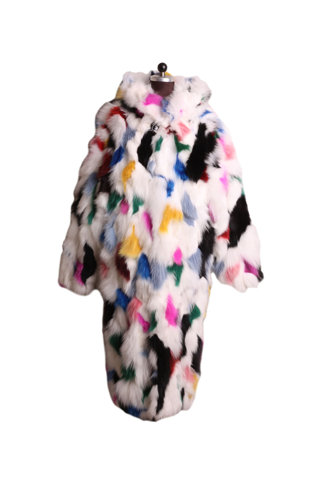 multicolor  hooded lon fox fur coat