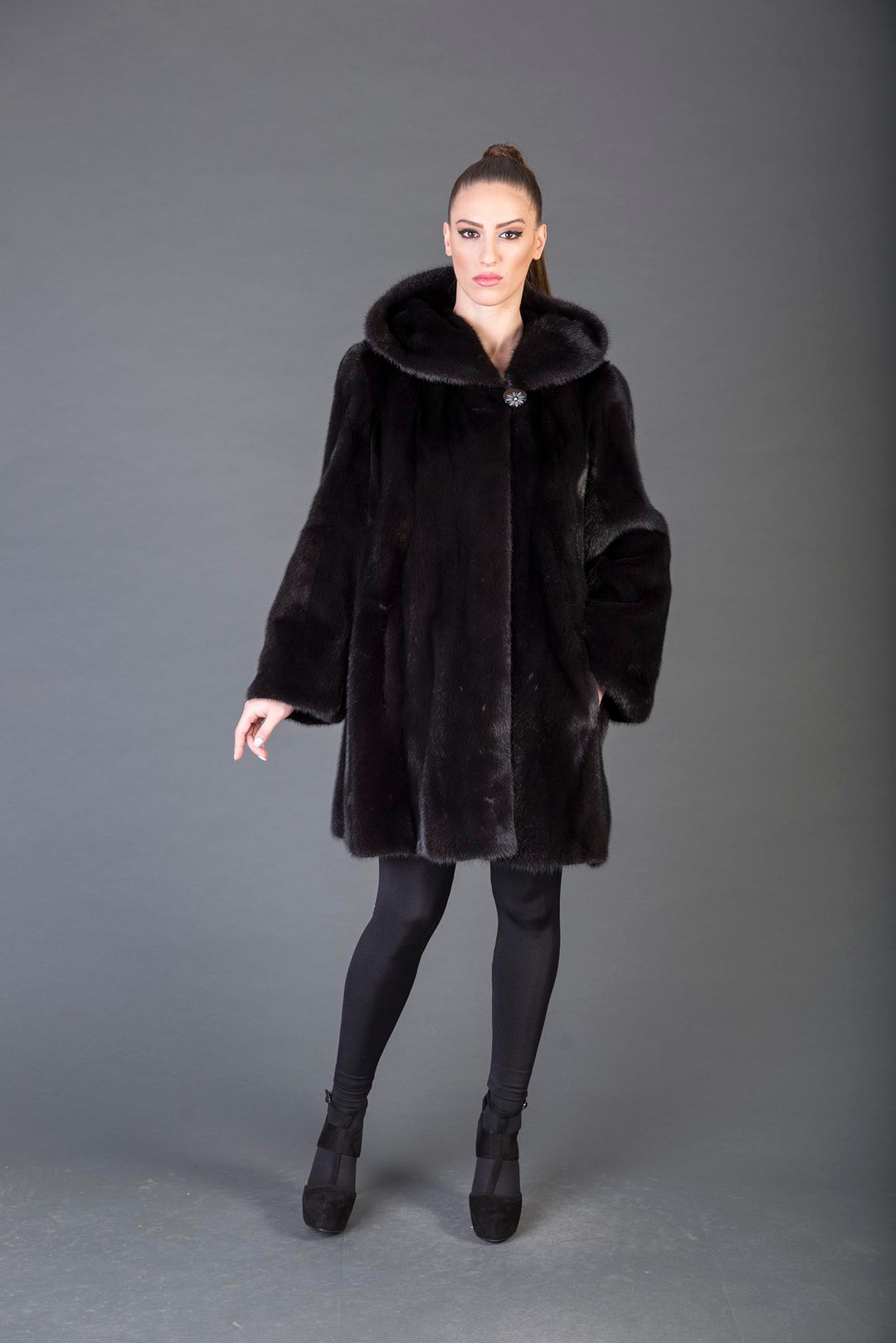 Hooded SAGA Black Mink Coat Skin to Skin Hooded SAGA Black Mink Coat Skin to Skin