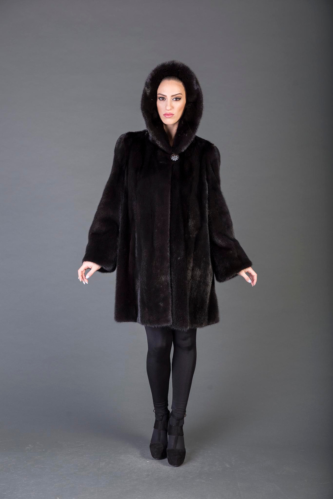 Hooded SAGA Black Mink Coat Skin to Skin Hooded SAGA Black Mink Coat Skin to Skin