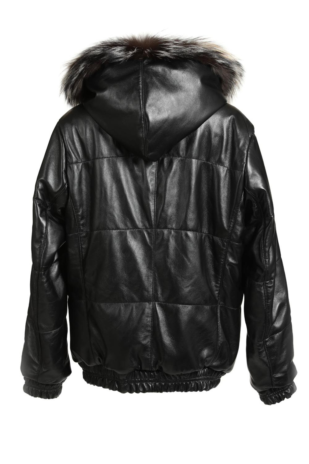 Black Reversible Hooded Leather Fox  Fur Bomber Jacket Black Reversible Hooded Leather Fox  Fur Bomber Jacket