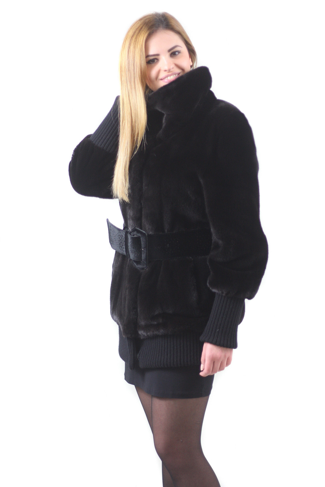 Black Mink Fur Bomber Jacket