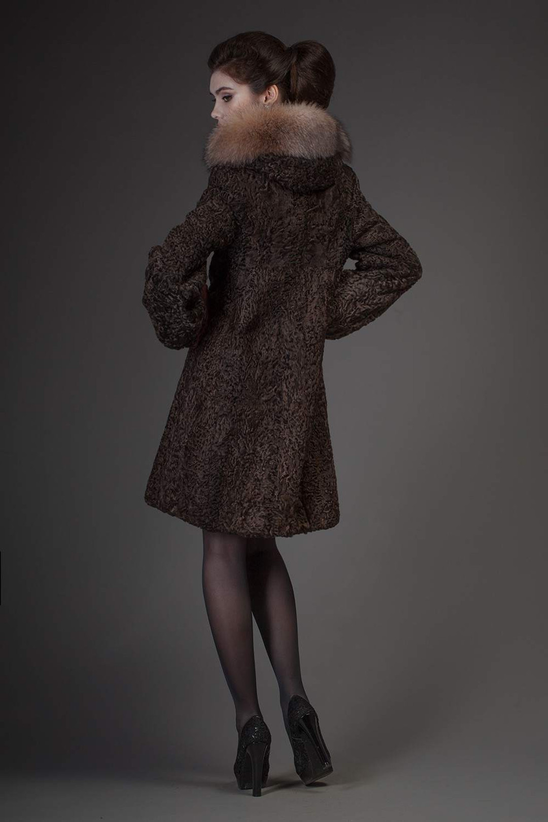 Brown Hooded Broadtail  Lamb Fur Coat Brown Hooded Broadtail  Lamb Fur Coat