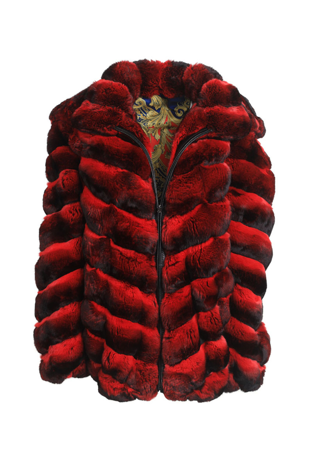 Mens Red Hooded  Chinchilla Bomber Fur Coat Mens Red Hooded  Chinchilla Bomber Fur Coat
