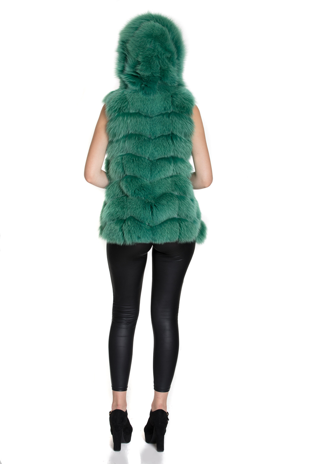 Hooded  Green Fox Fur Vest Hooded  Green Fox Fur Vest