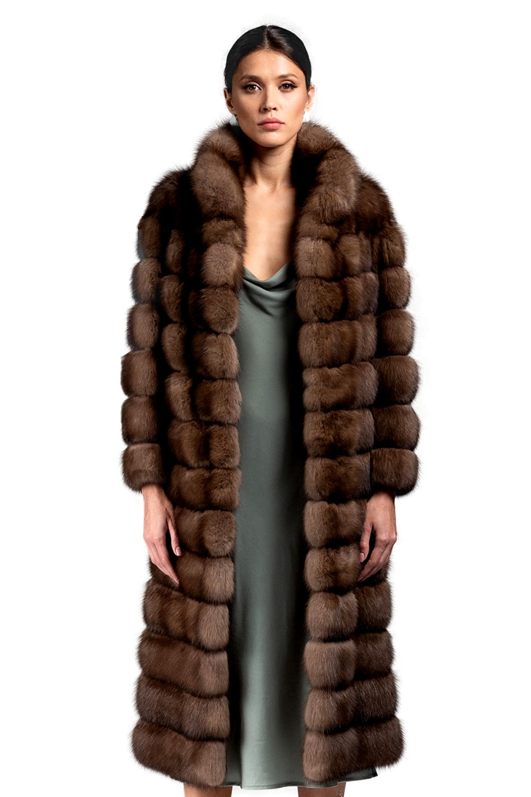 long sable fur coat 3/4 lengh wide sweep