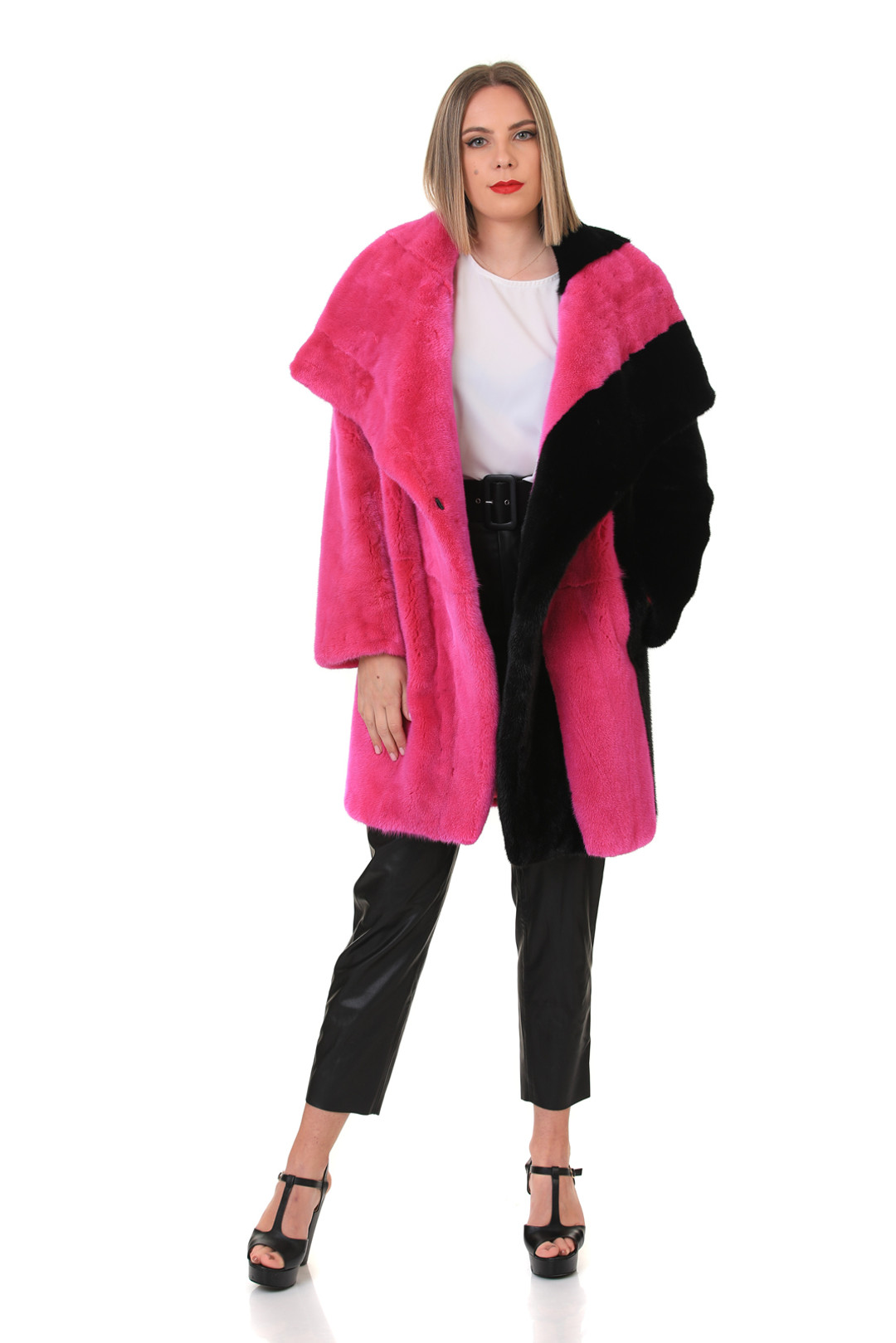 Pink Black Mink Fur Coat Pink Black Mink Fur Coat