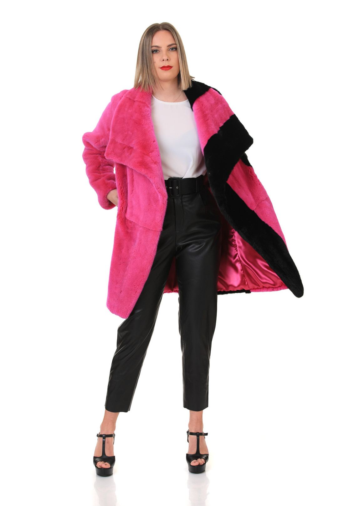Pink Black Mink Fur Coat Pink Black Mink Fur Coat