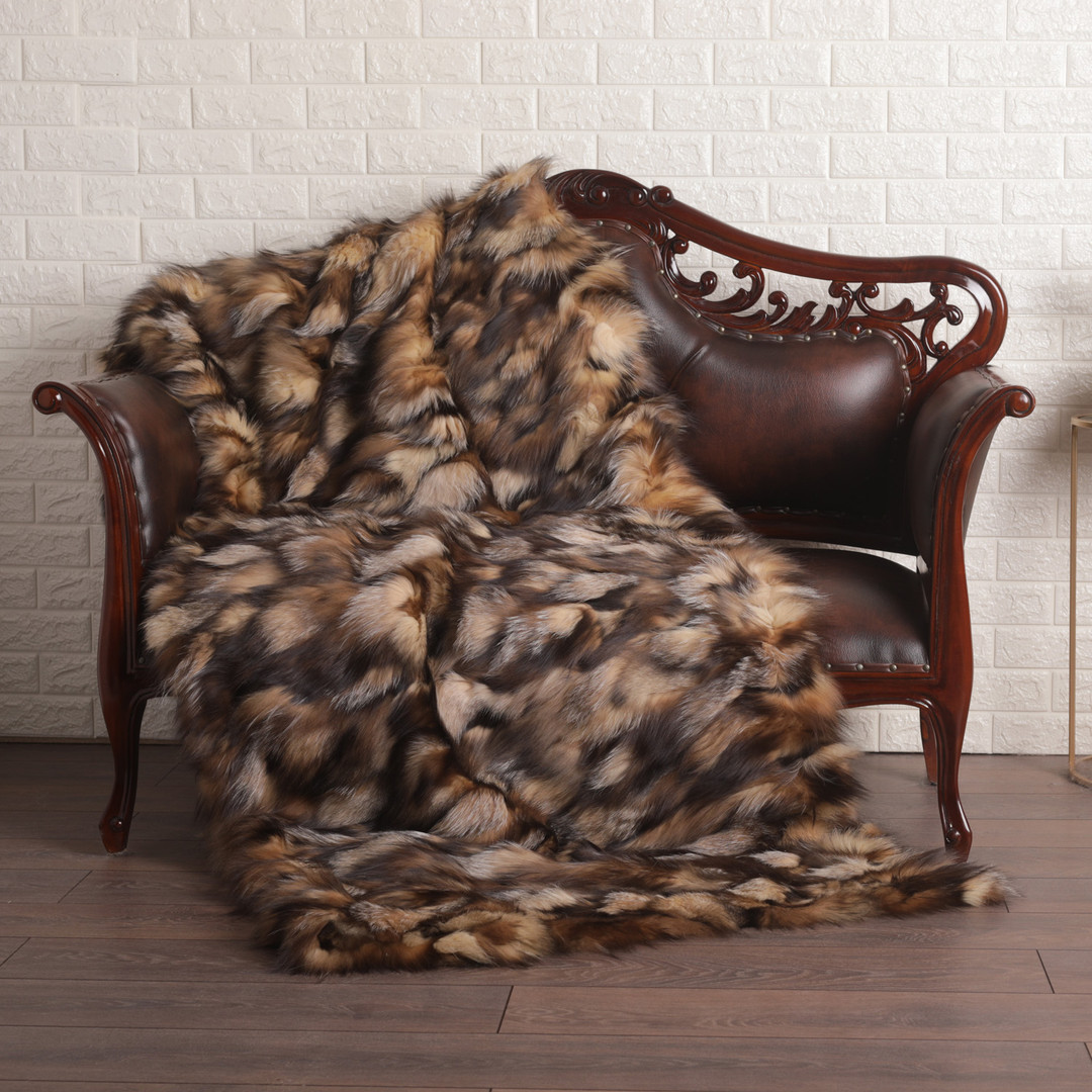 Beige Brown Crystal  Fox Fur Fur Blanket Throw Cover Beige Brown Crystal  Fox Fur Fur Blanket Throw Cover