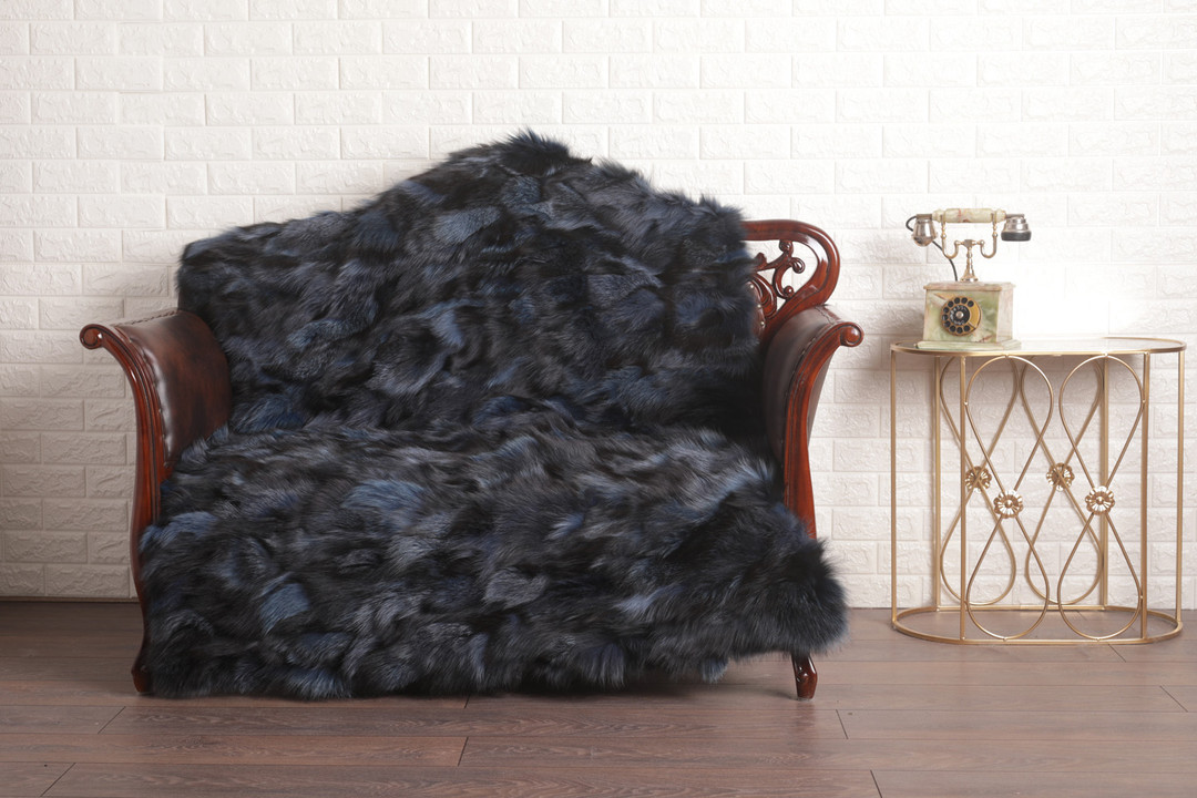Blue  Black Fox Fur Fur Blanket Throw Cover Blue  Black Fox Fur Fur Blanket Throw Cover