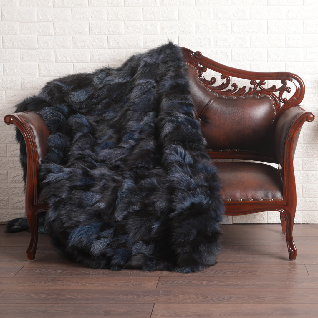 Blue  Black Fox Fur Fur Blanket Throw Cover Blue  Black Fox Fur Fur Blanket Throw Cover