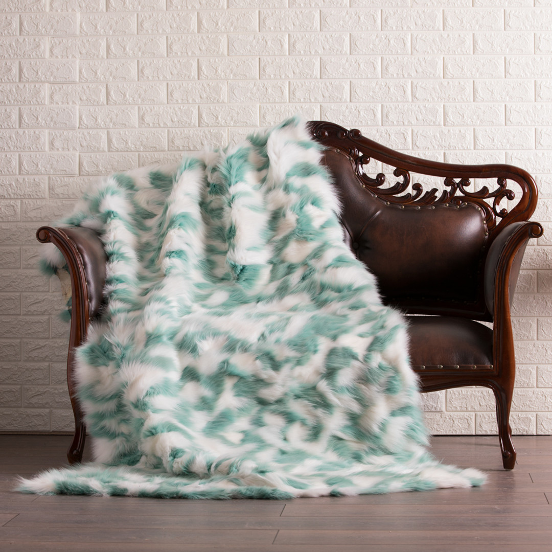 Turquoise  White Fox  Fur Fur Blanket Throw Cover Turquoise  White Fox  Fur Fur Blanket Throw Cover