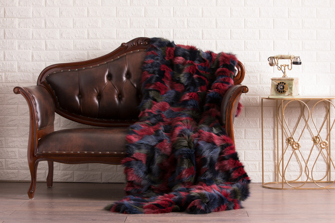 Blue Red Green Fox  Fur Fur Blanket Throw Cover Blue Red Green Fox  Fur Fur Blanket Throw Cover