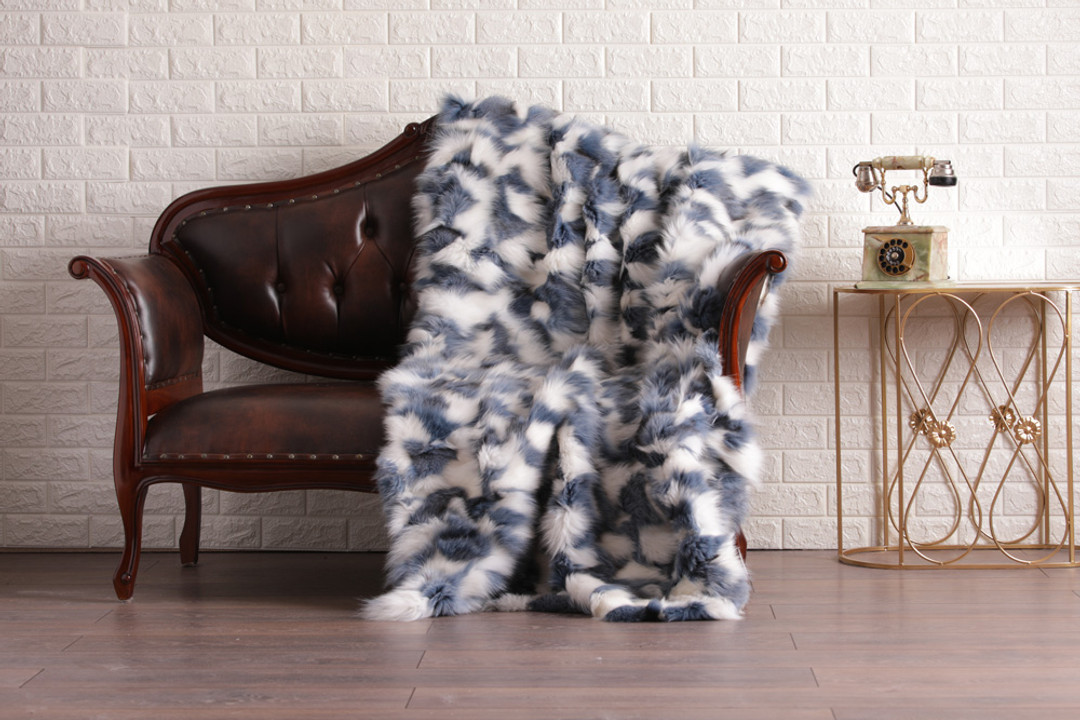 Blue Jean White  Fox  Fur Fur Blanket Throw Cover Blue Jean White  Fox  Fur Fur Blanket Throw Cover