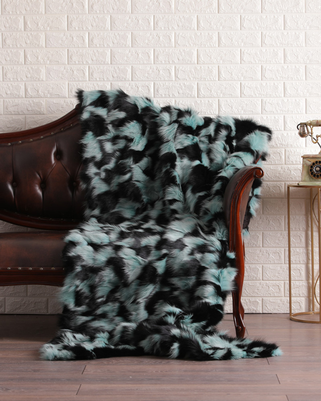 Green And Black Fox  Fur Fur Blanket Throw Cover Green And Black Fox  Fur Fur Blanket Throw Cover