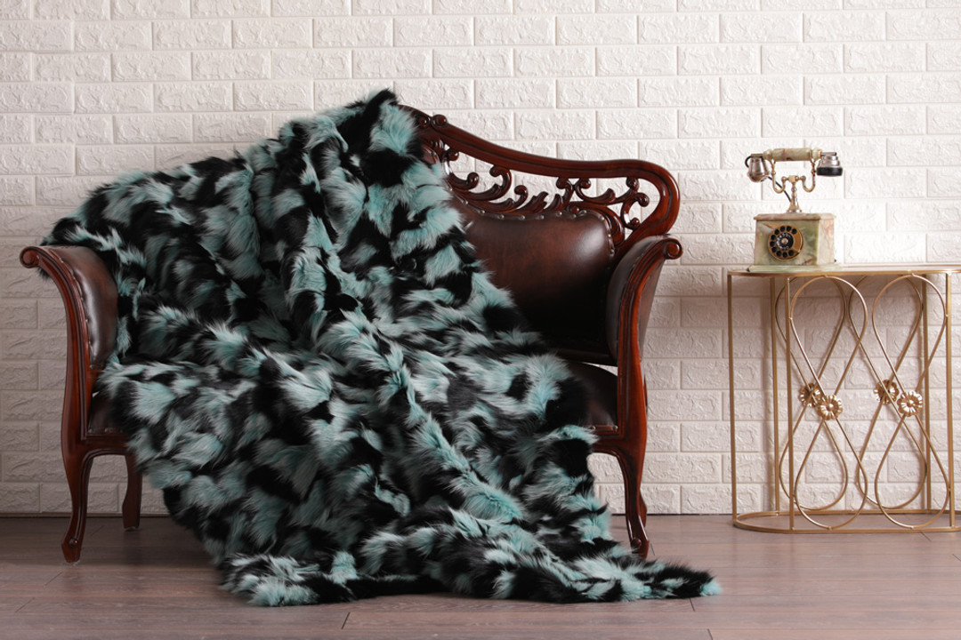 Green And Black Fox  Fur Fur Blanket Throw Cover Green And Black Fox  Fur Fur Blanket Throw Cover