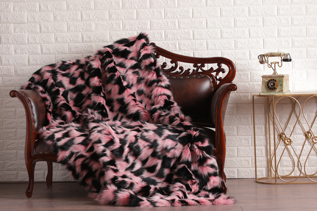 Pink And Black Fox  Fur Fur Blanket Throw Cover Pink And Black Fox  Fur Fur Blanket Throw Cover