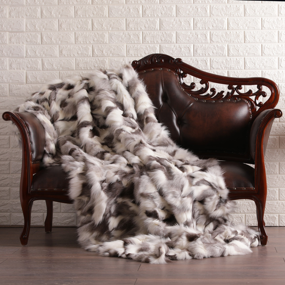 Platinum Fox  Fur Fur Blanket Throw Cover Platinum Fox  Fur Fur Blanket Throw Cover