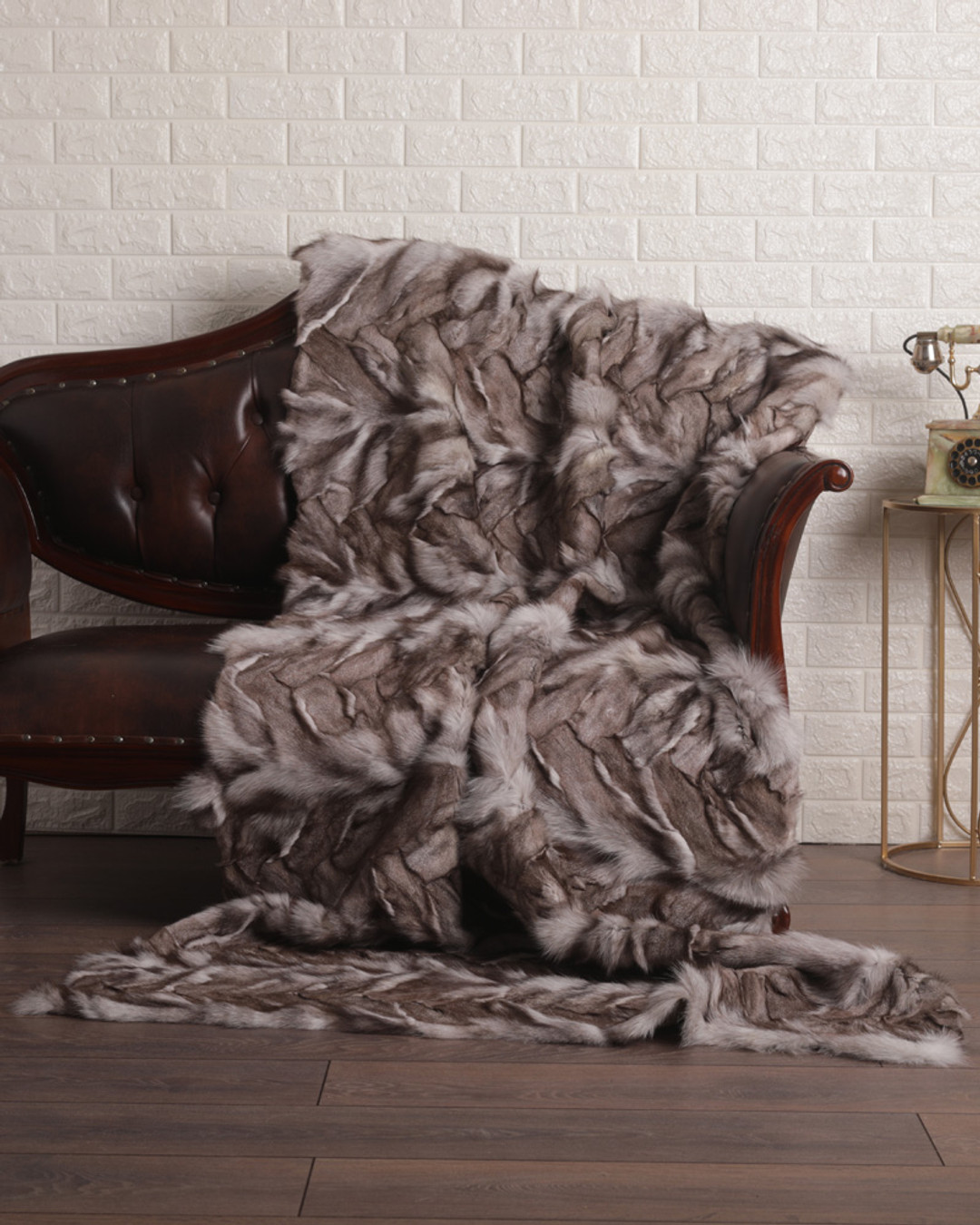 Blue Chevron Fox  Fur Fur Blanket Throw Cover