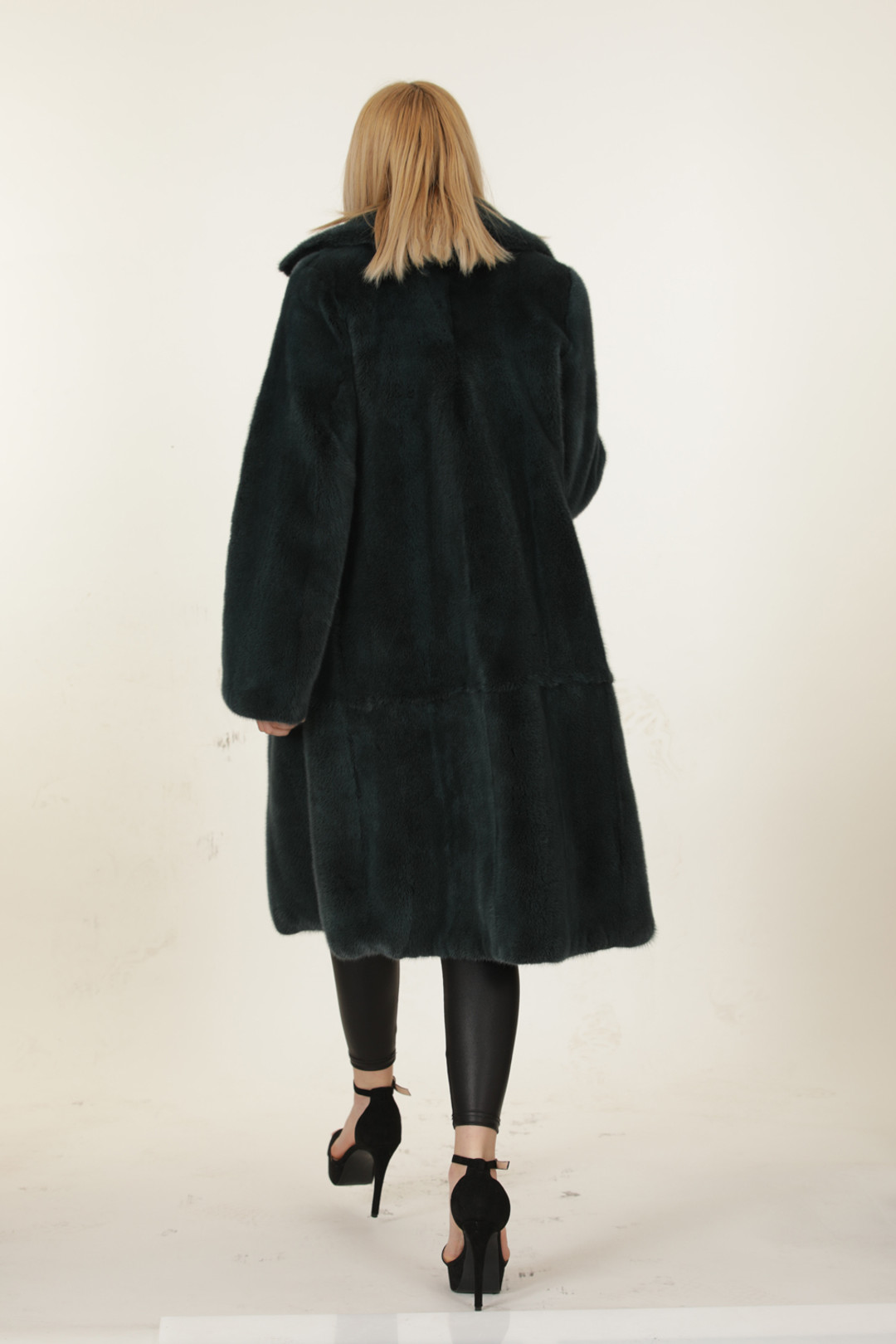 Petrol Mink Fur Coat Square Pockets
