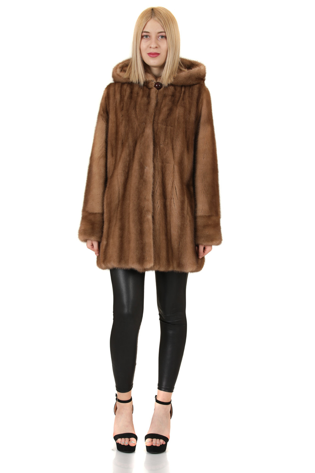 Brown Hooded Let out Mink Fur Coat Brown Hooded Let out Mink Fur Coat