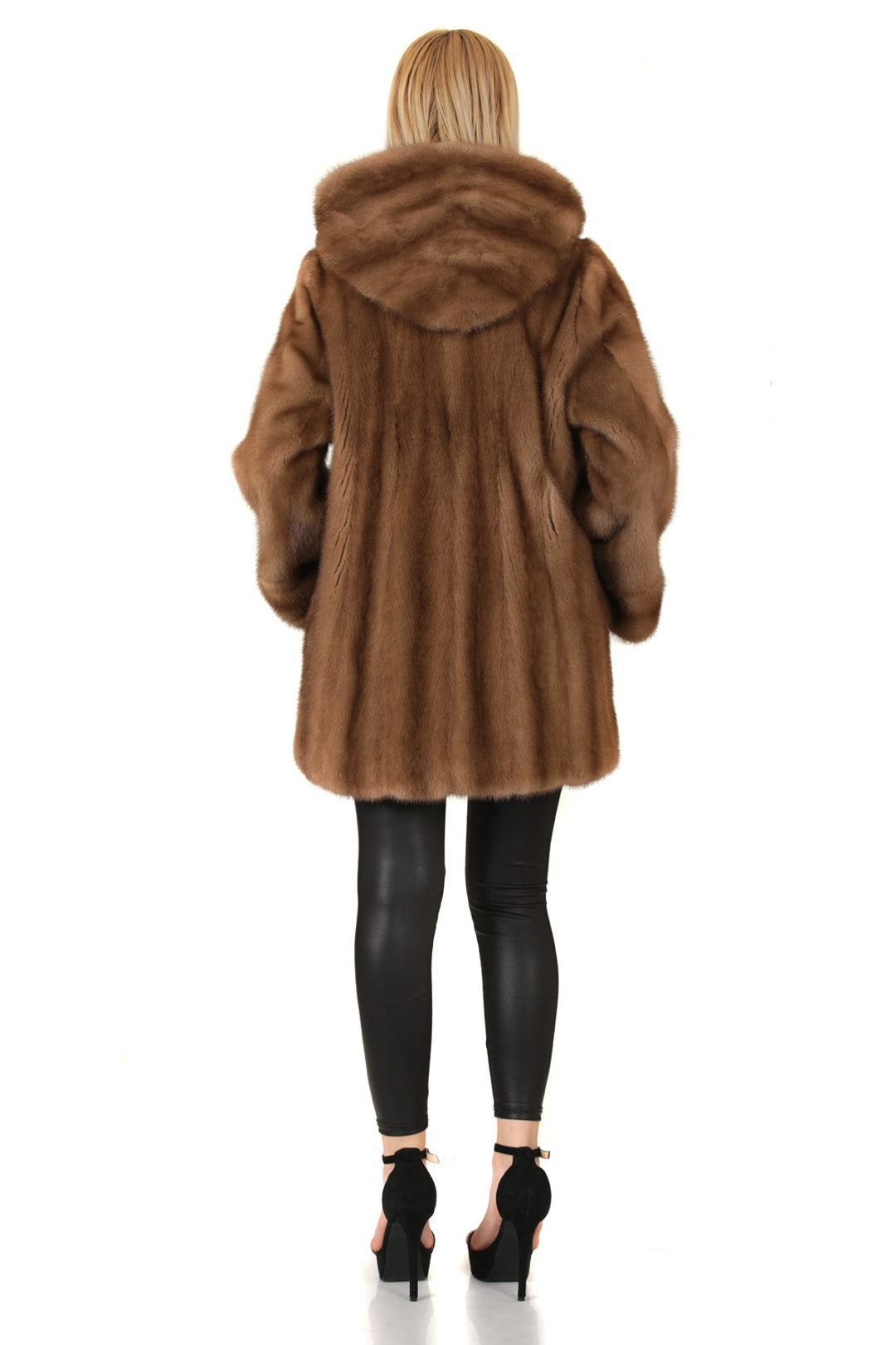 Brown Hooded Let out Mink Fur Coat Brown Hooded Let out Mink Fur Coat