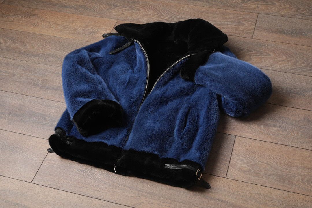 Blue  Hooded Mink Fur Coat Blue  Hooded Mink Fur Coat