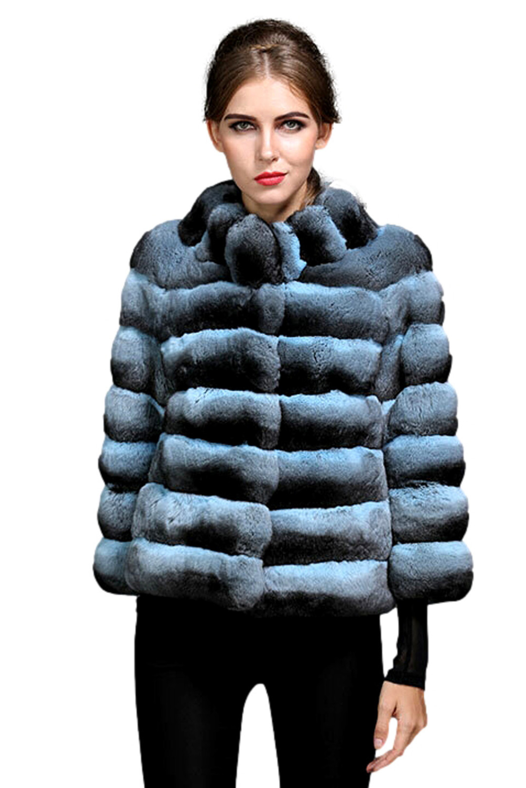 Blue Chinchilla Fur Jacket Océane