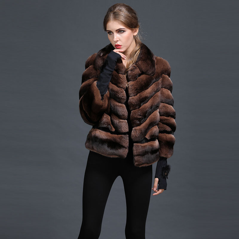Short Brown Chinchilla Fur Coat | SKANDINAVIK FUR