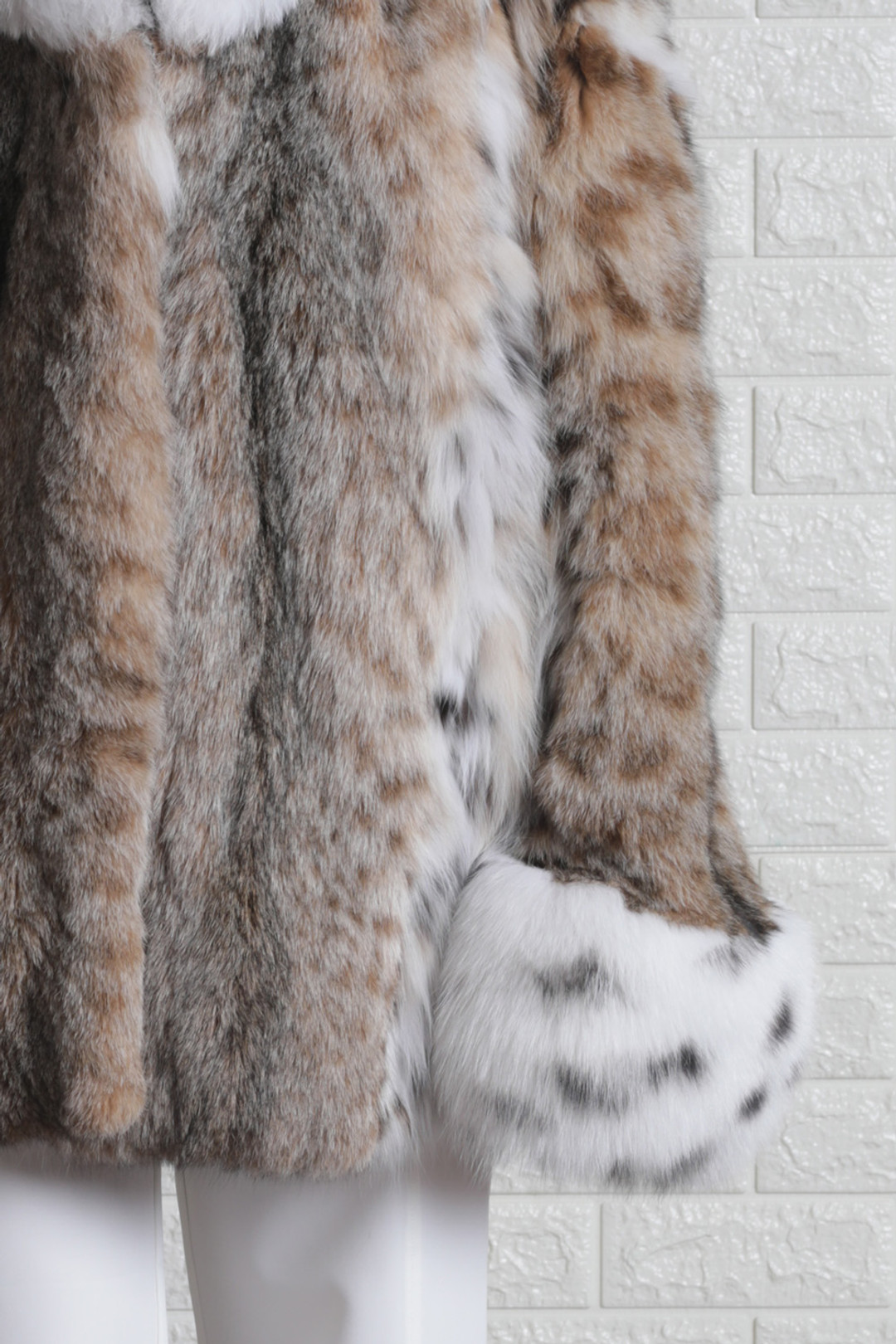 Lynx Fur Coat With Spotted Shawl Fox Collar & Cuffs XS S M L XL