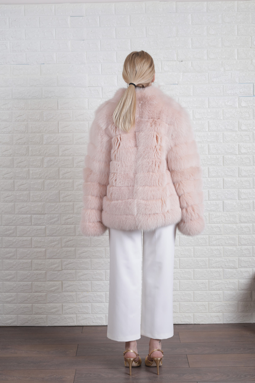Baby Pink Fox Fur Coat Zipper Closure