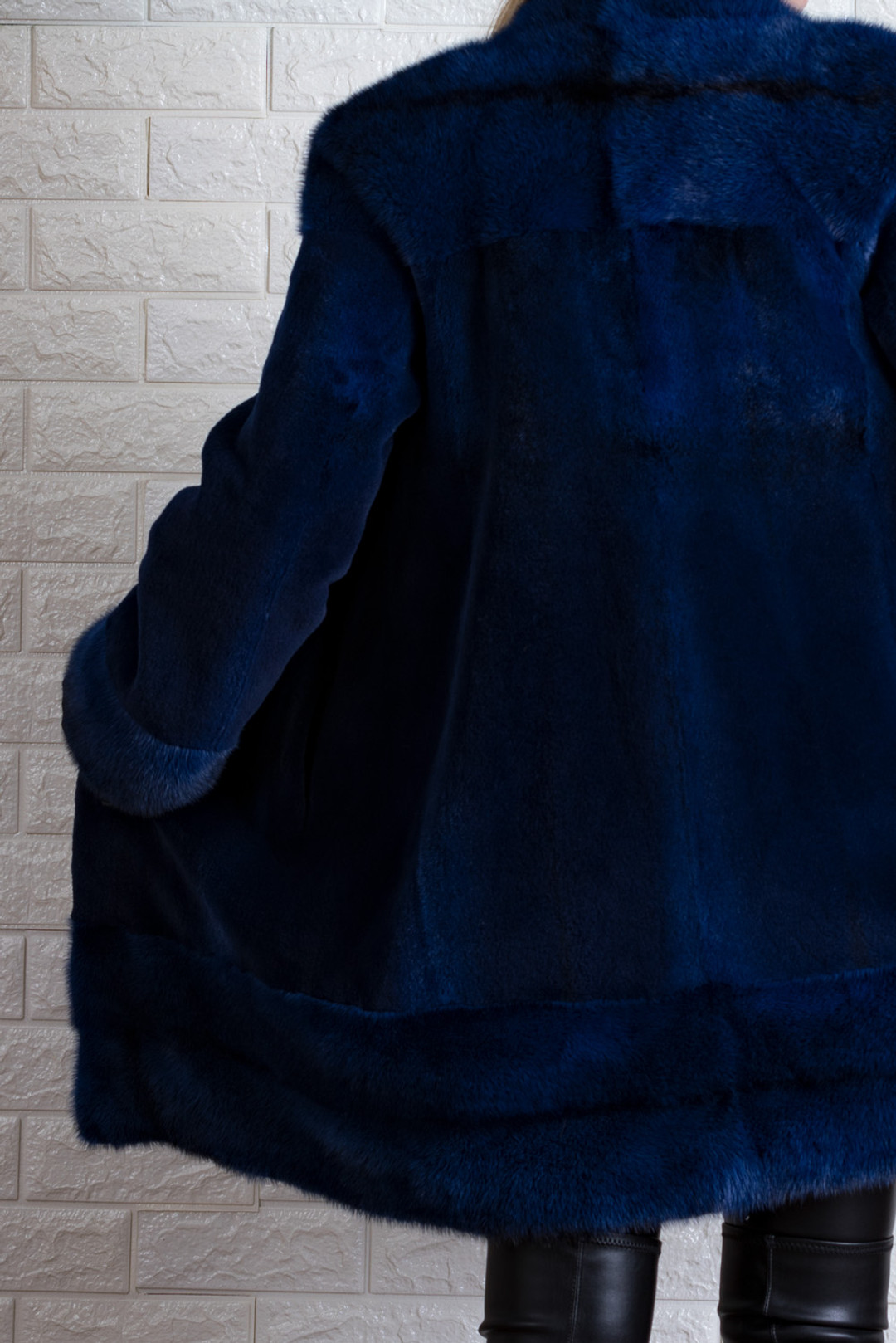 Blue Plucked Mink Fur Coat XS S M