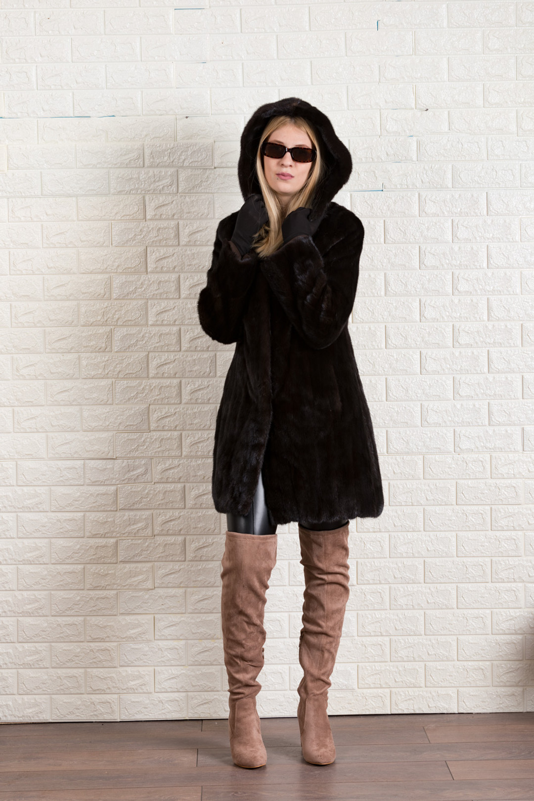 Mahogany Hooded  Fully Let out Mink Fur Coat