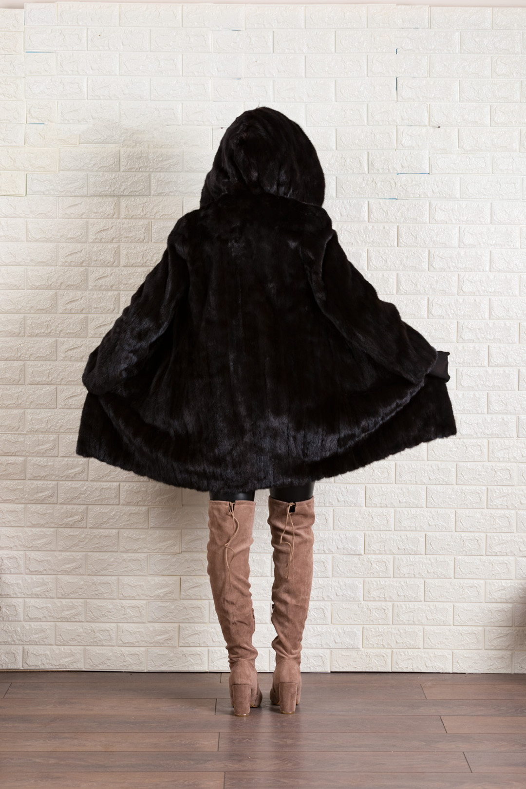 Mahogany Hooded  Fully Let out Mink Fur Coat