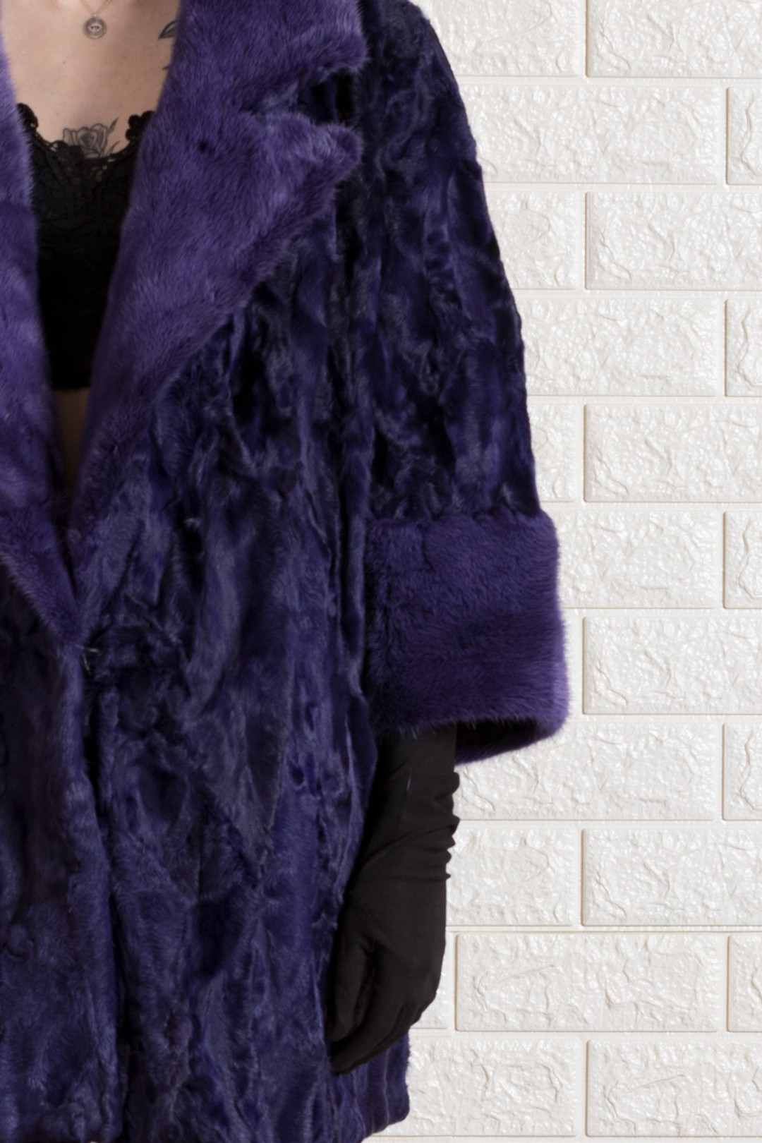 Magenta Persian Lamb Fur Coat with Mink Fur Collar XS S M L XL