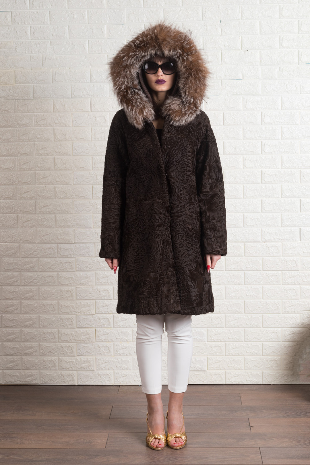 Brown Hooded Persian Lamb Fur Coat Yvonne Brown Hooded Persian Lamb Fur Coat Yvonne