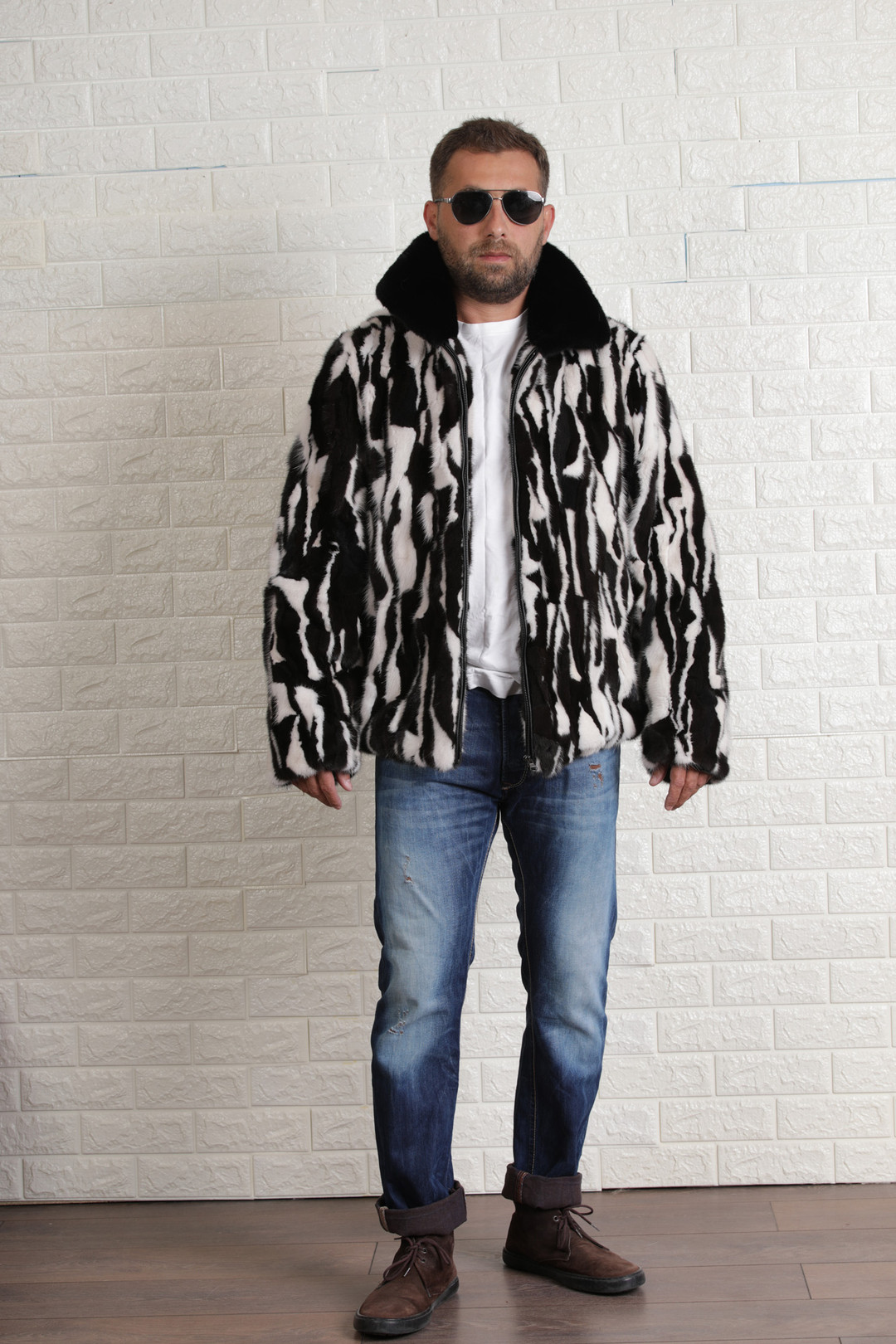 Black White Mink Fur Jacket
